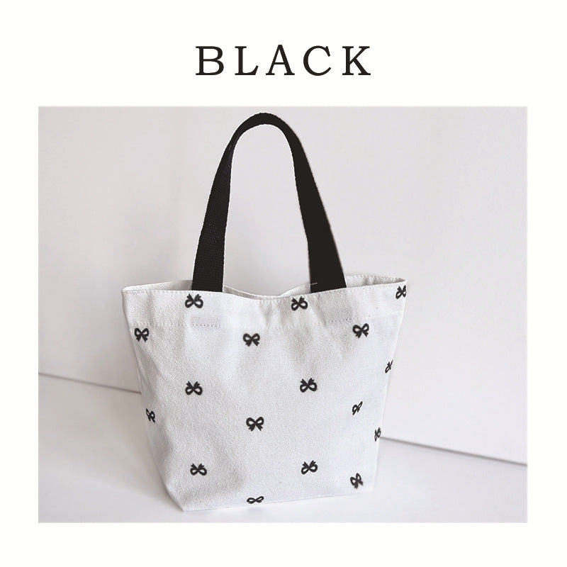 Women's Canvas Fashion Portable Bowknot Lunch Small Square Bags