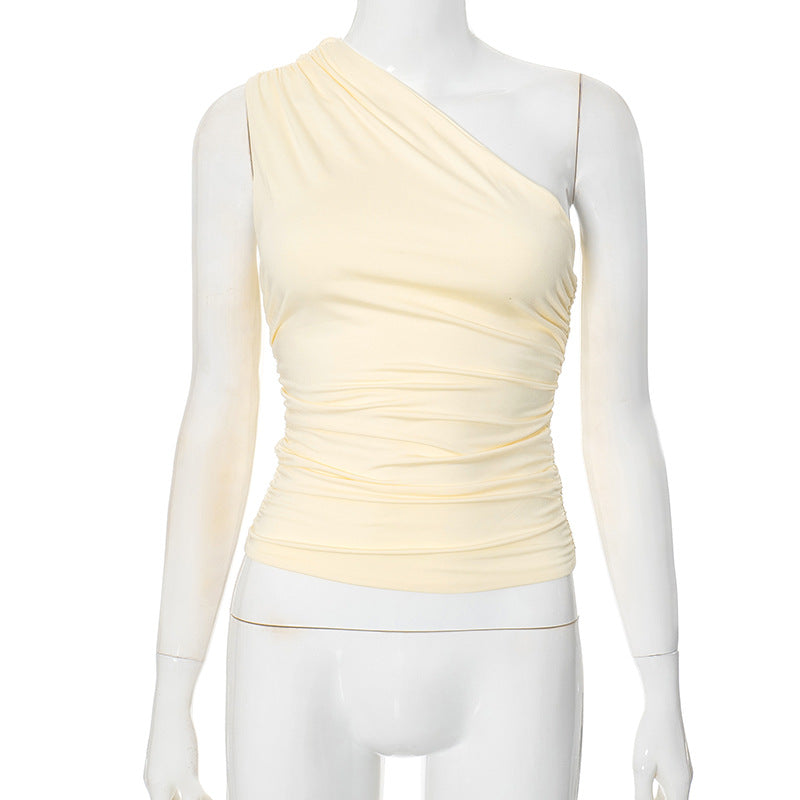 Women's Winter Solid Color Backless Pleated T-shirt Blouses