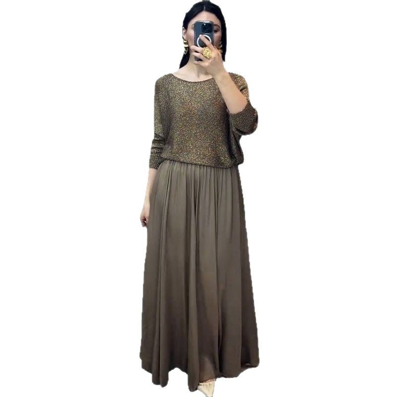 Women's Spring Golden Long Sleeve Two-piece Set Suits