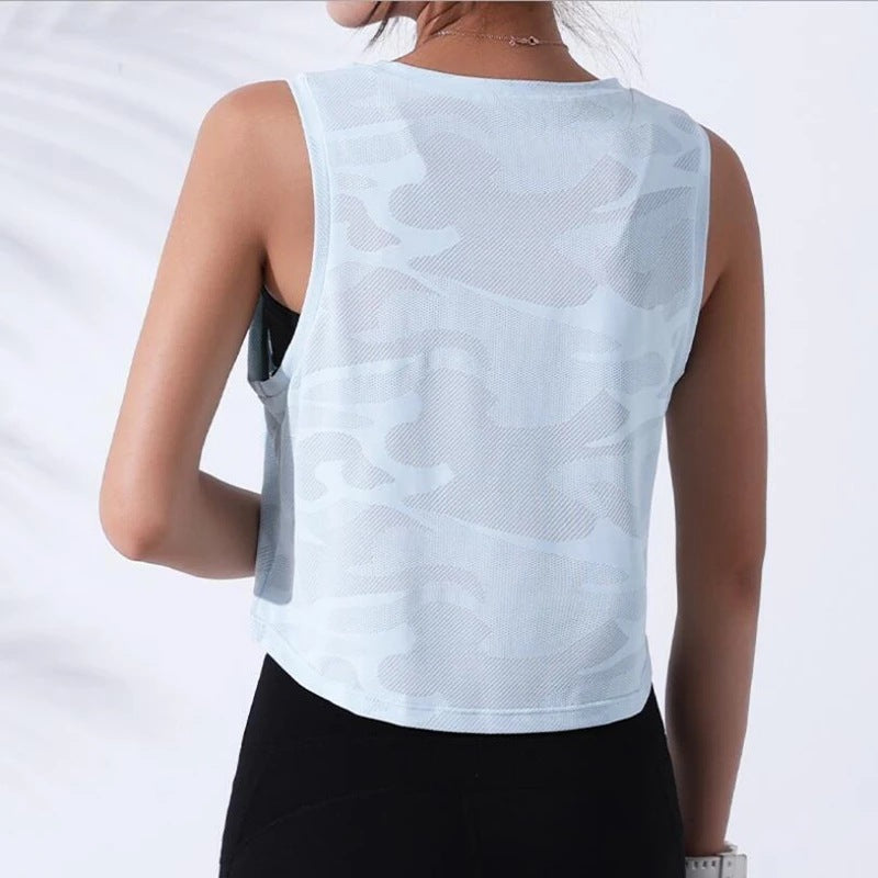 Women's Cute Sport Round Neck Camouflage Running Fitness Tops