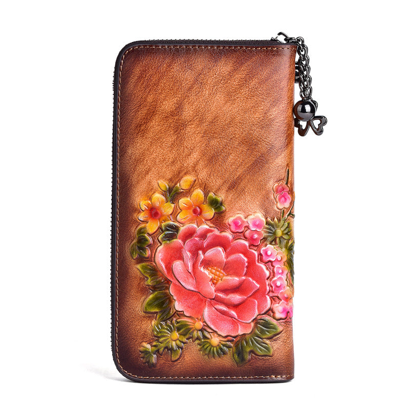 First Layer Cowhide Multiple Slots Long Handbags