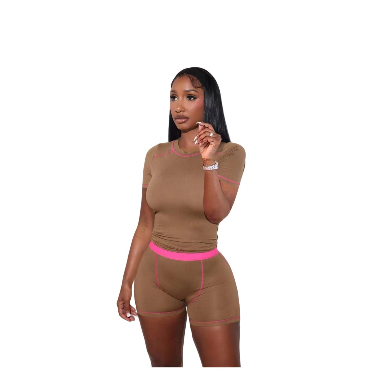Women's Fashion Casual Thread Contrast Color Two-piece Suits