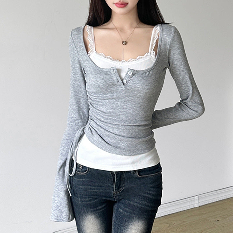 Women's Sleeve T-shirt Slim Fit Pullover Bottoming Blouses
