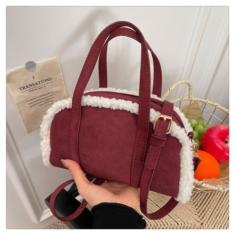 Lamb Wool Patchwork Retro Commuting Fashion Trendy Hand Women's Shoulder Bag