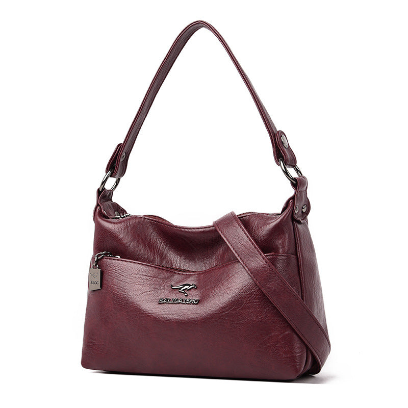 Women's Soft Leather Simple Trendy Large Capacity Shoulder Bags