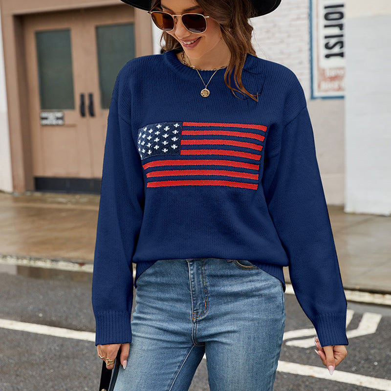 Women's Round Neck Flag Easter Independence Day Sweaters