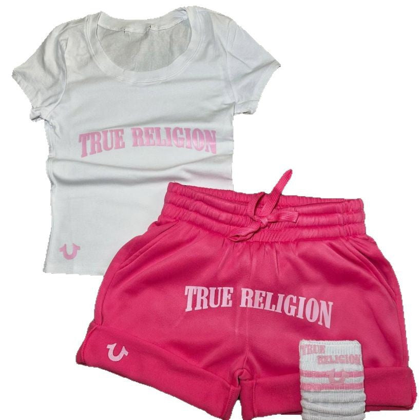 Women's Printed Sports Letter Short-sleeved Crew Neck Casual Suits