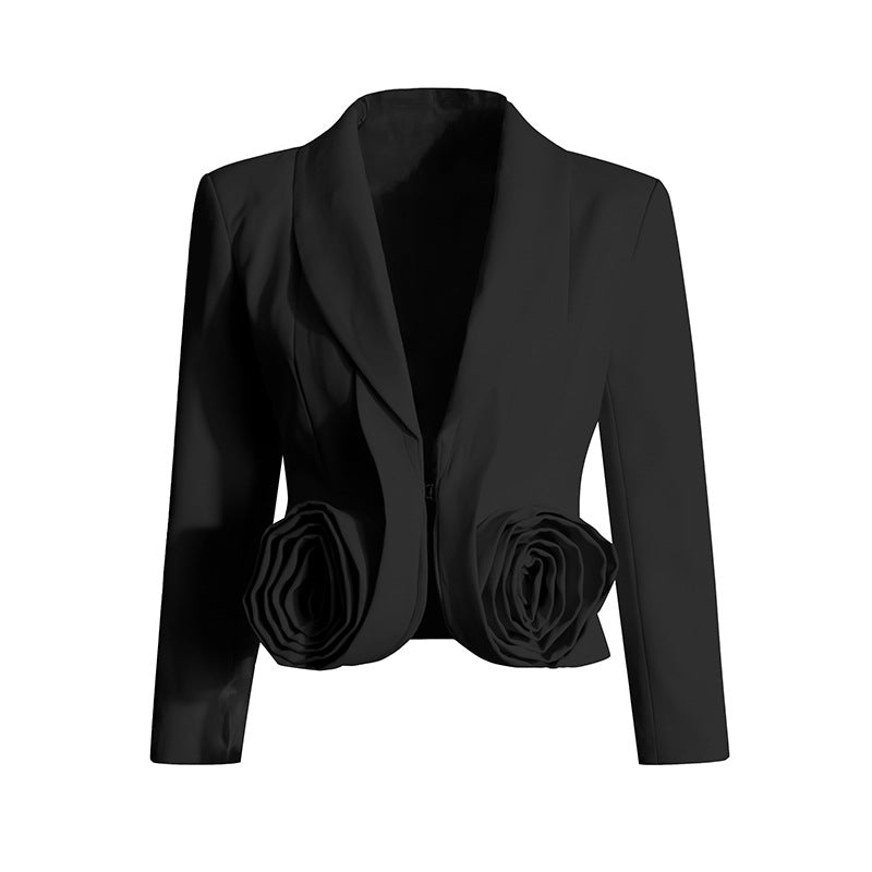 Women's Autumn Stitching Three-dimensional Rose Pleated High Suits