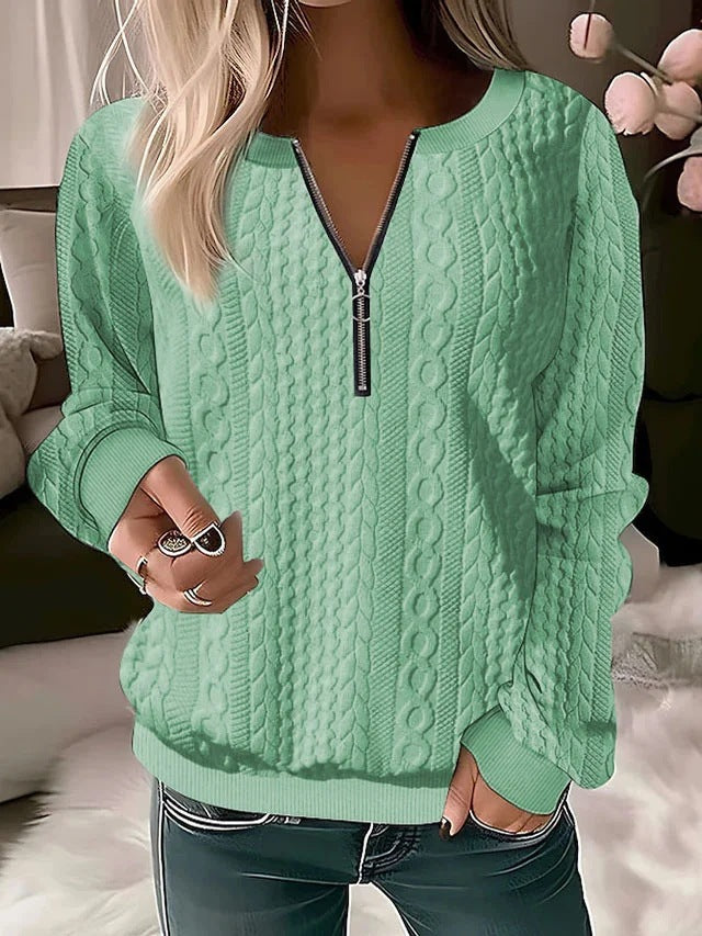 Jacquard Knitted Collar Zipper Pullover Loose-fitting Sweaters