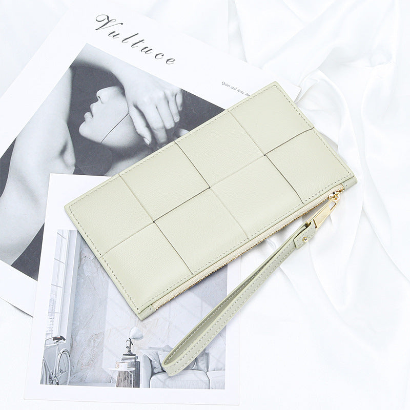 Women's Genuine Leather Hand-held Fashion Woven Long Bags