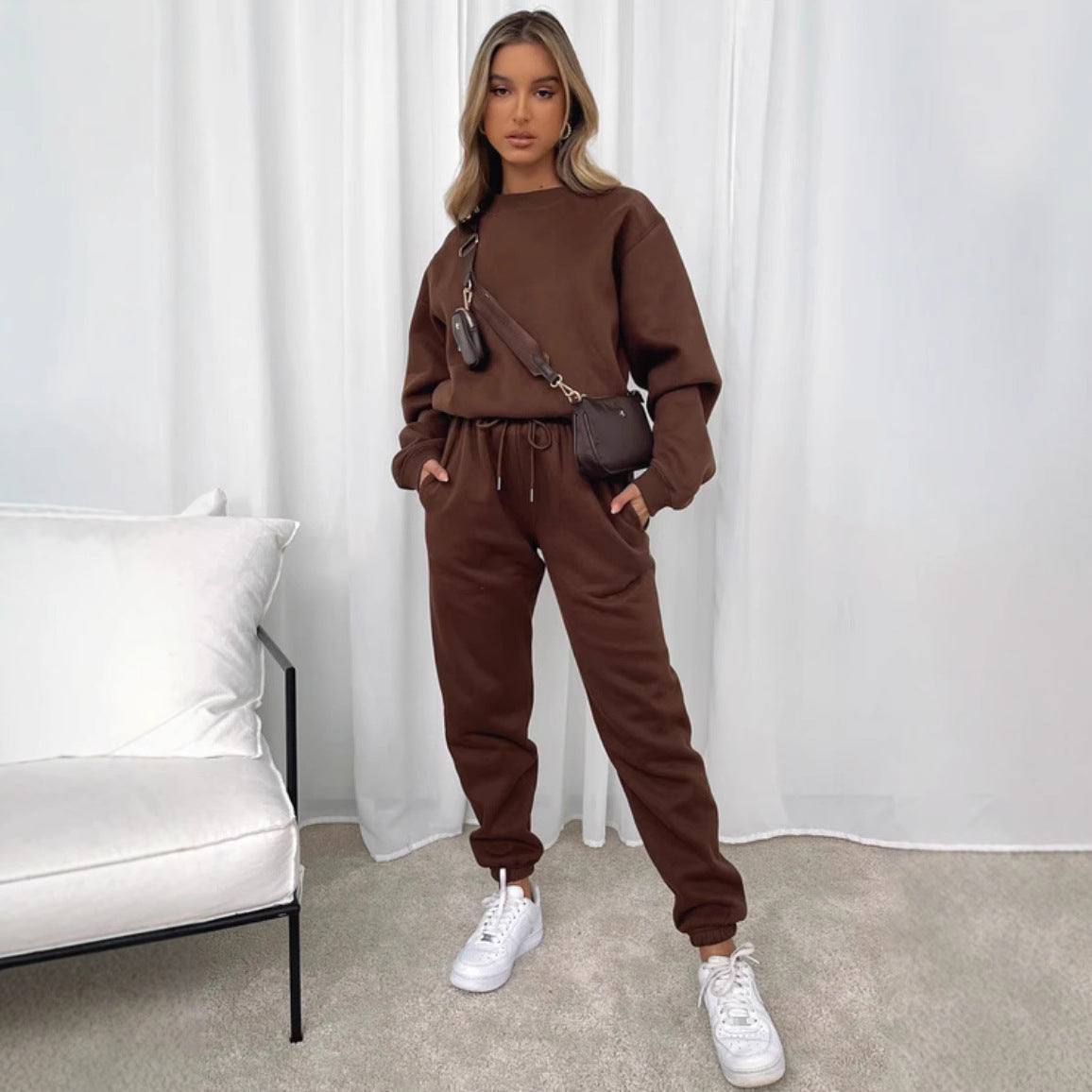 Women's Solid Color Round Neck Pullover Fashion Suits