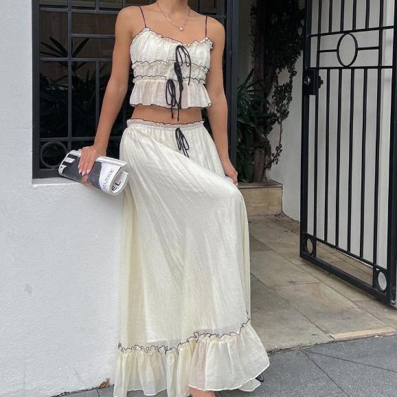 Women's Summer Bow Sweet Pleated Fairy Suits