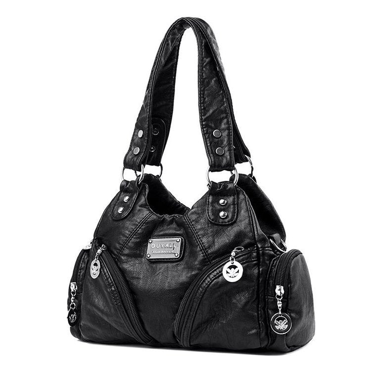 Women's Retro Soft Leather Motorcycle Trendy Quality Shoulder Bags