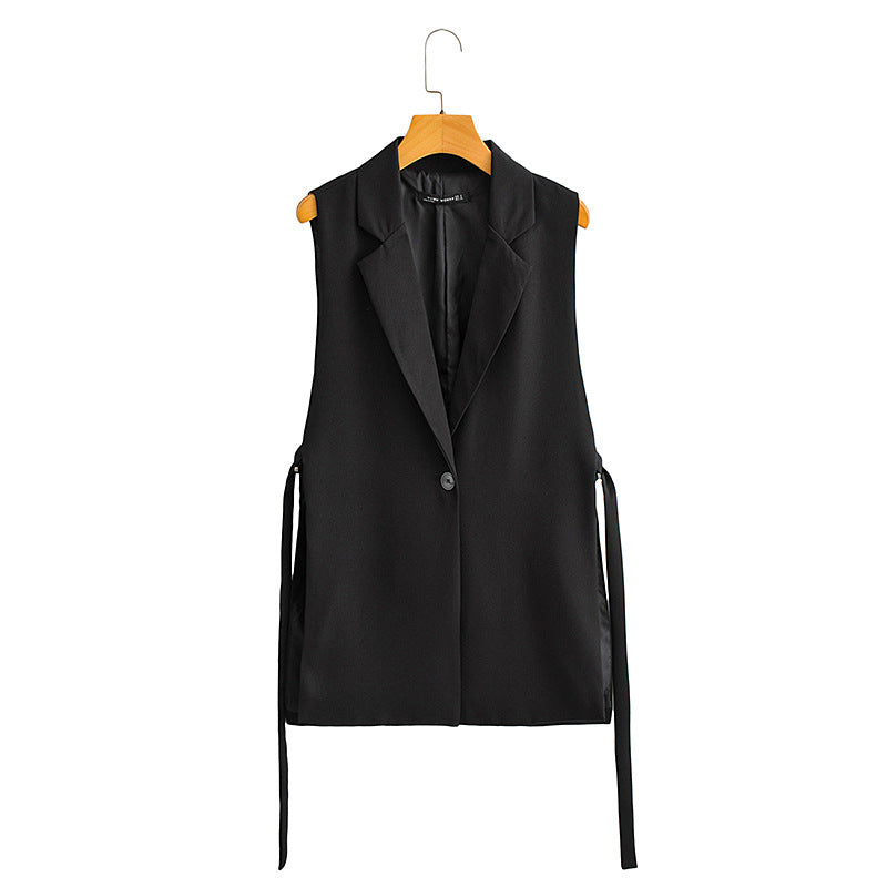Autumn Pure Color Tied Decorative Split Vests