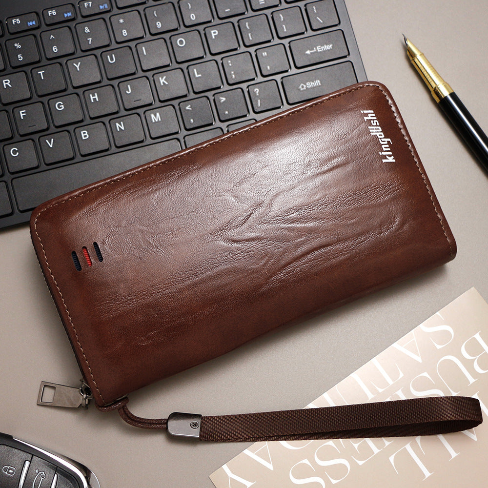 Men's Retro Oil Wax Skin Mid-length Zipper Men's Wallet