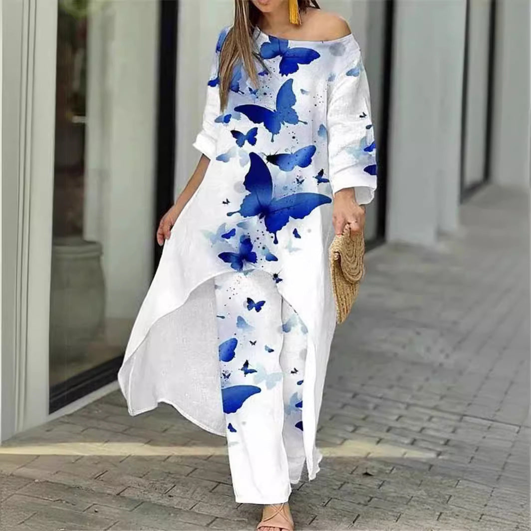 Women's Loose Large Irregular Pattern Print Ninth Sleeve Suits