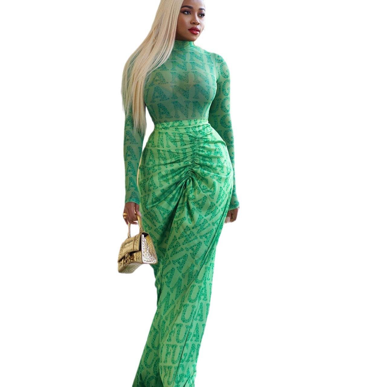 Women's Mesh Pleating Slim Fit Long Dress Suits