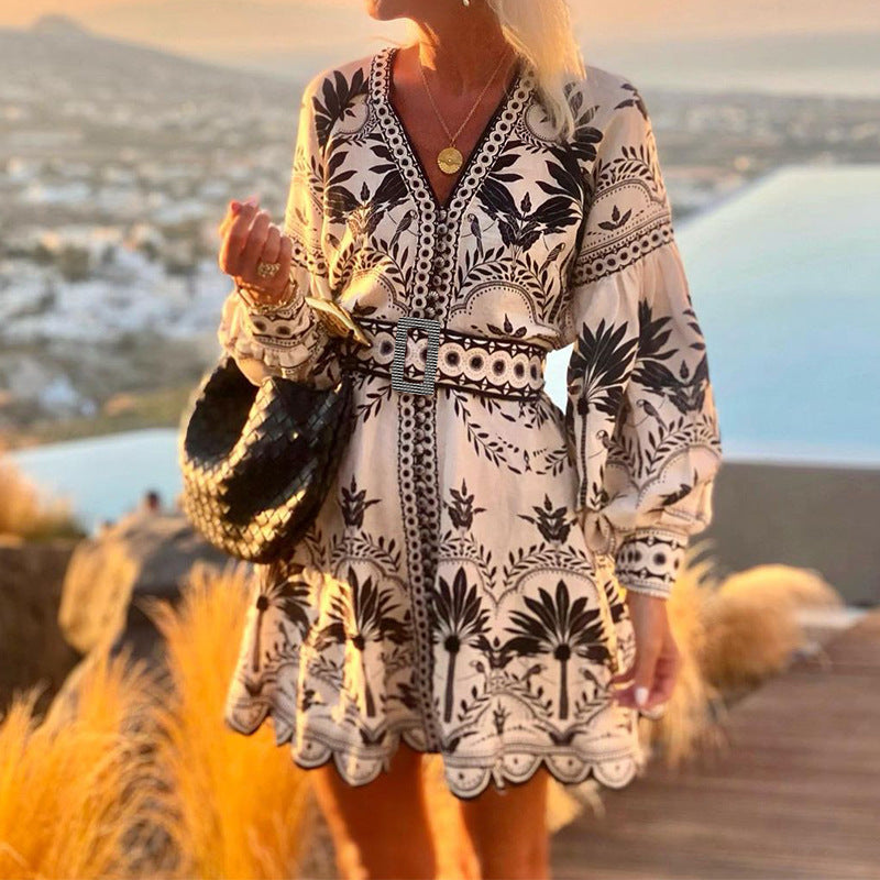 Women's Autumn Ladies Fashion Printed Beach Loose Dresses