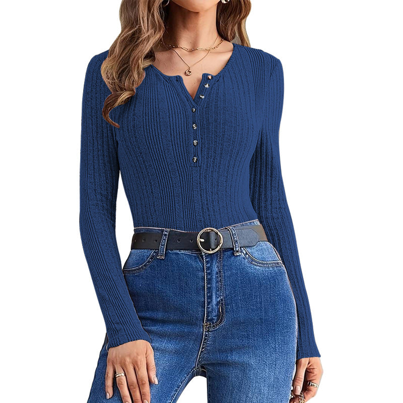 Collar Decorated With Buttons Slim Fit Knitwear