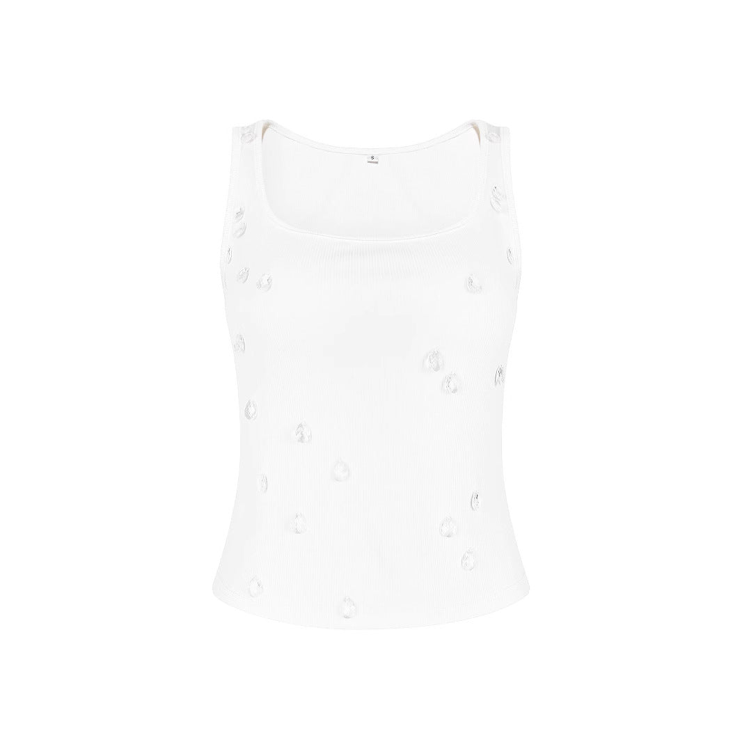 Women's Wear White Crystal Beaded Camisole Sleeveless Bottoming Tops