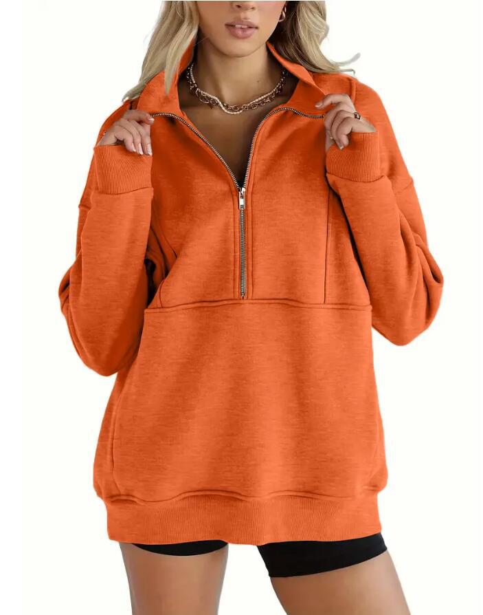 Women's Zipper Patchwork Pocket Brushed Hoody Loose Sweaters