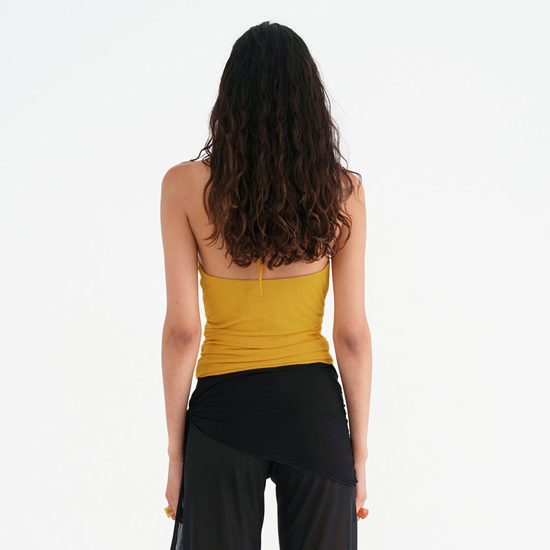 Women's Solid Color Sexy Backless Mesh Halter Blouses