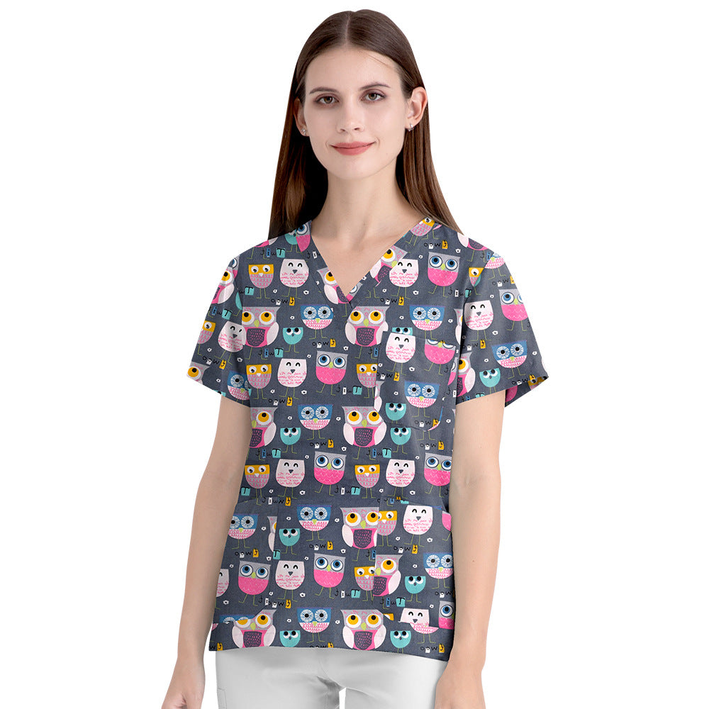 Women's Cartoon Print Surgical Gown Cloth For Uniform