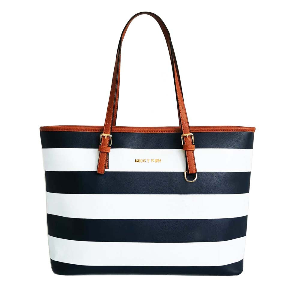 Women's Navy Style Bold Stripes Cross Pattern Leather Shoulder Bags