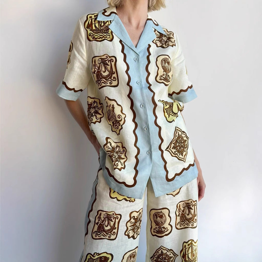 Attractive Casual Fashion Linen Shirt Collar Suits