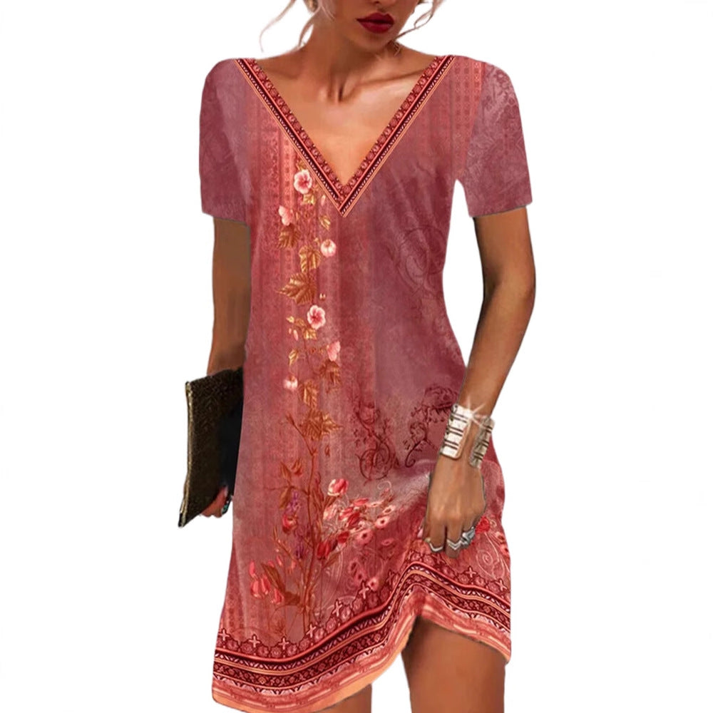 Women's National Style Printed Casual Sleeve Dress Dresses