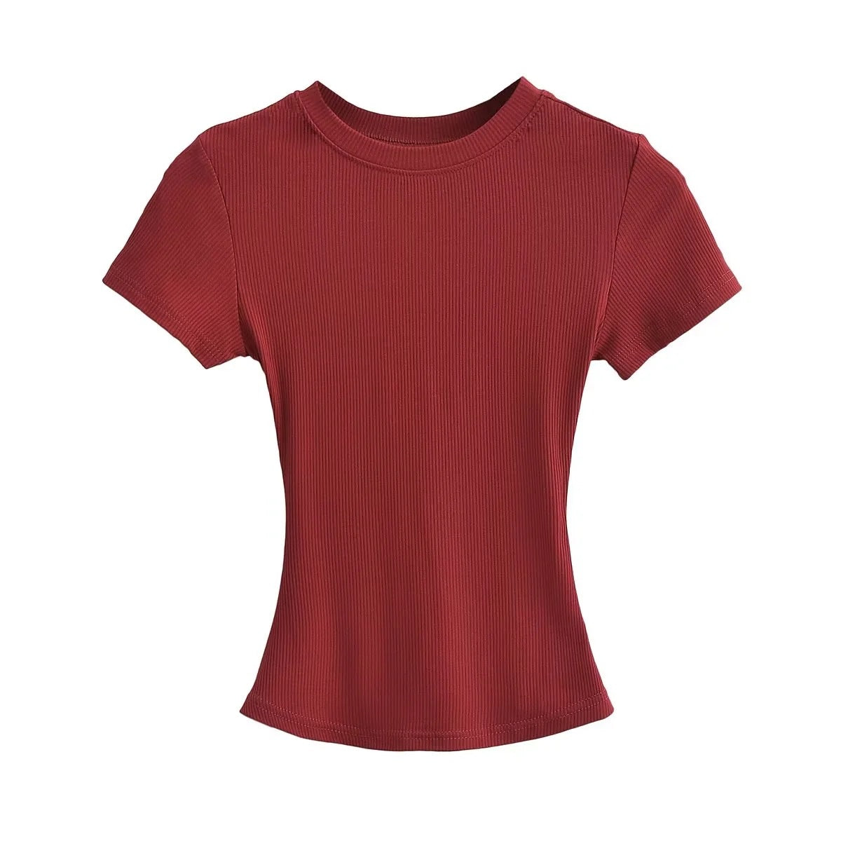 Women's Stretch Round Neck Thread T-shirt Summer High Waist Tight Blouses