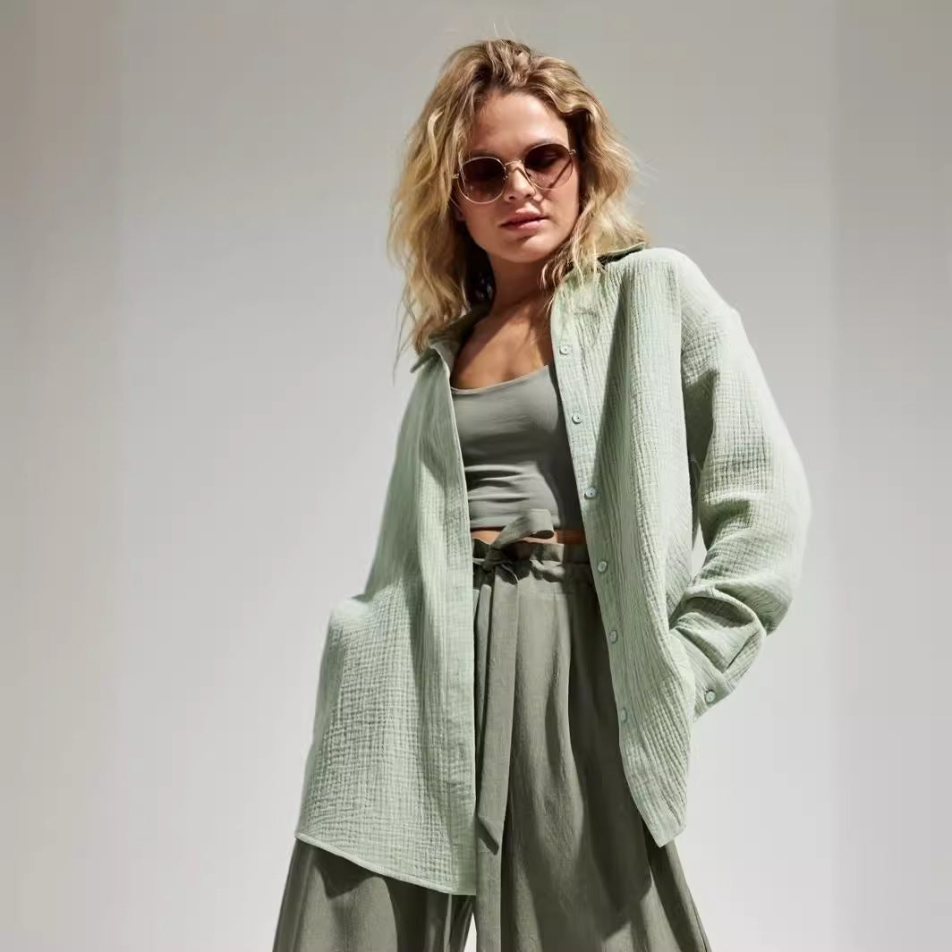 Cotton Crepe Shirt Spring Comfortable Loose Blouses