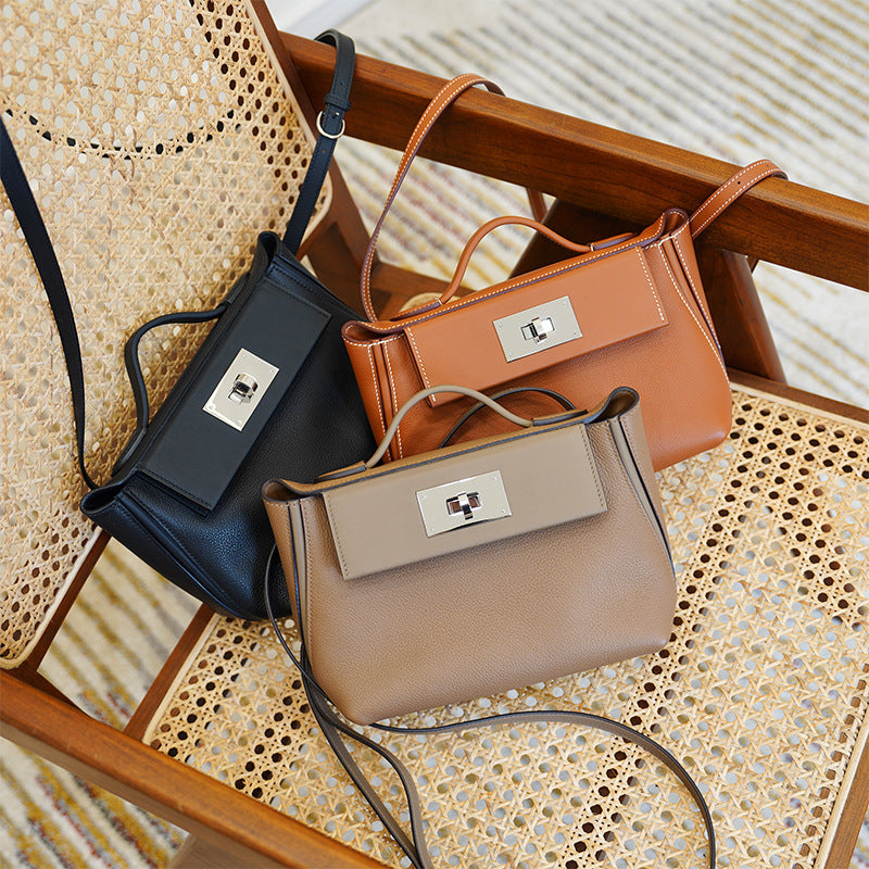 Women's Versatile Genuine Leather Cowhide Kelly Handbags