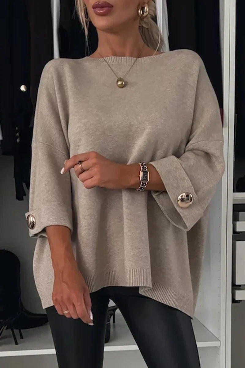 Women's Color Round Neck Shirt With Half Knitwear