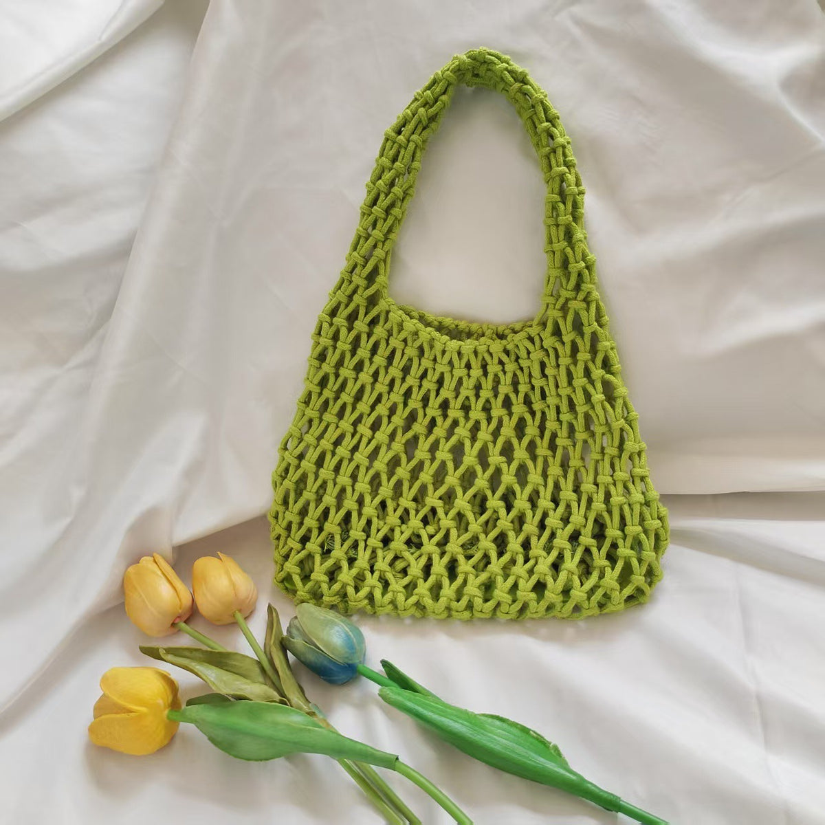 Handmade Woven Cotton String Hollow Style Fresh Bags