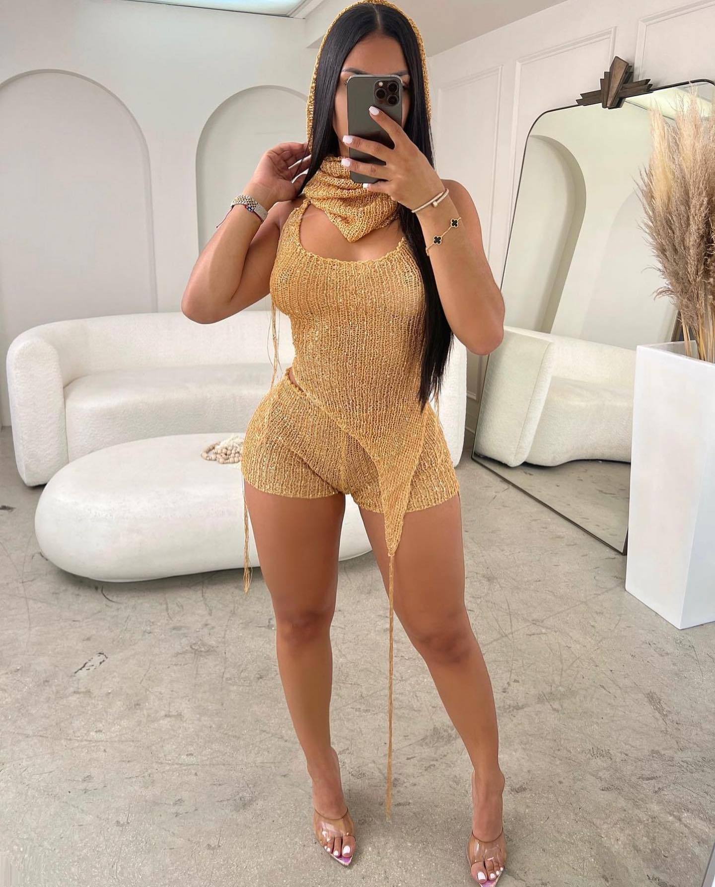 Women's Sexy Bodybuilding Cutout Sequined Three-piece Suits