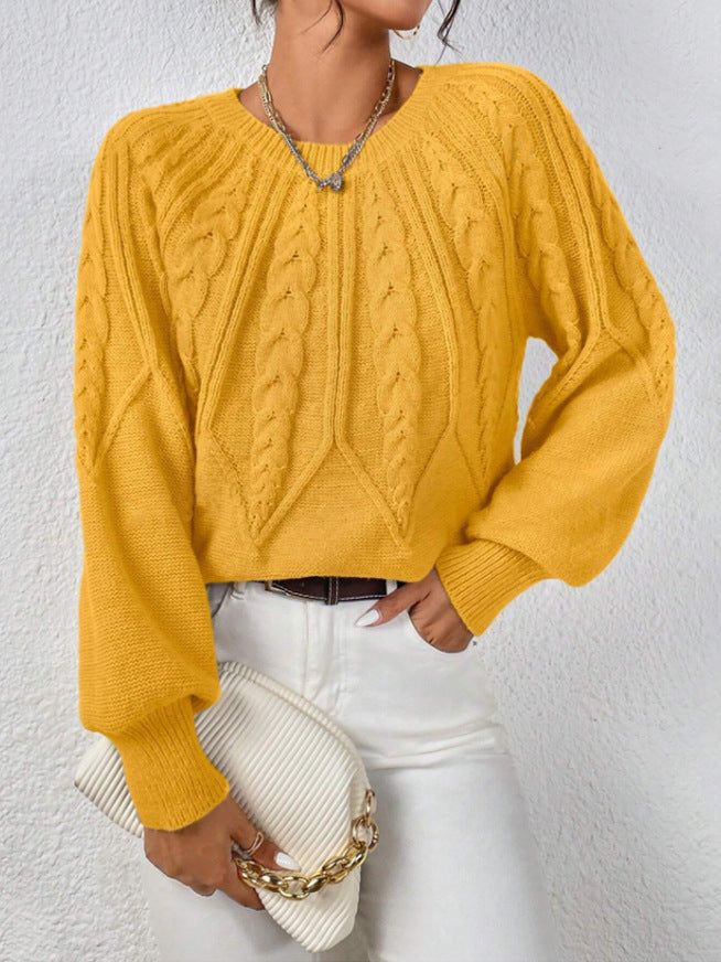 Women's Pullover Round Neck Knitted Long Sleeve Sweaters