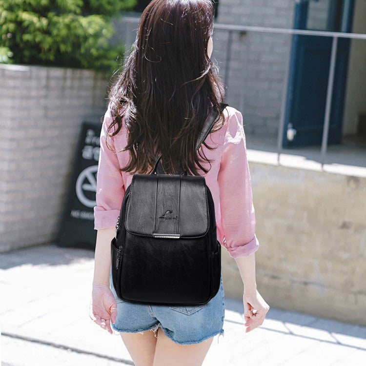 Women's Retro Style Real Sheepskin Pattern Solid Backpacks
