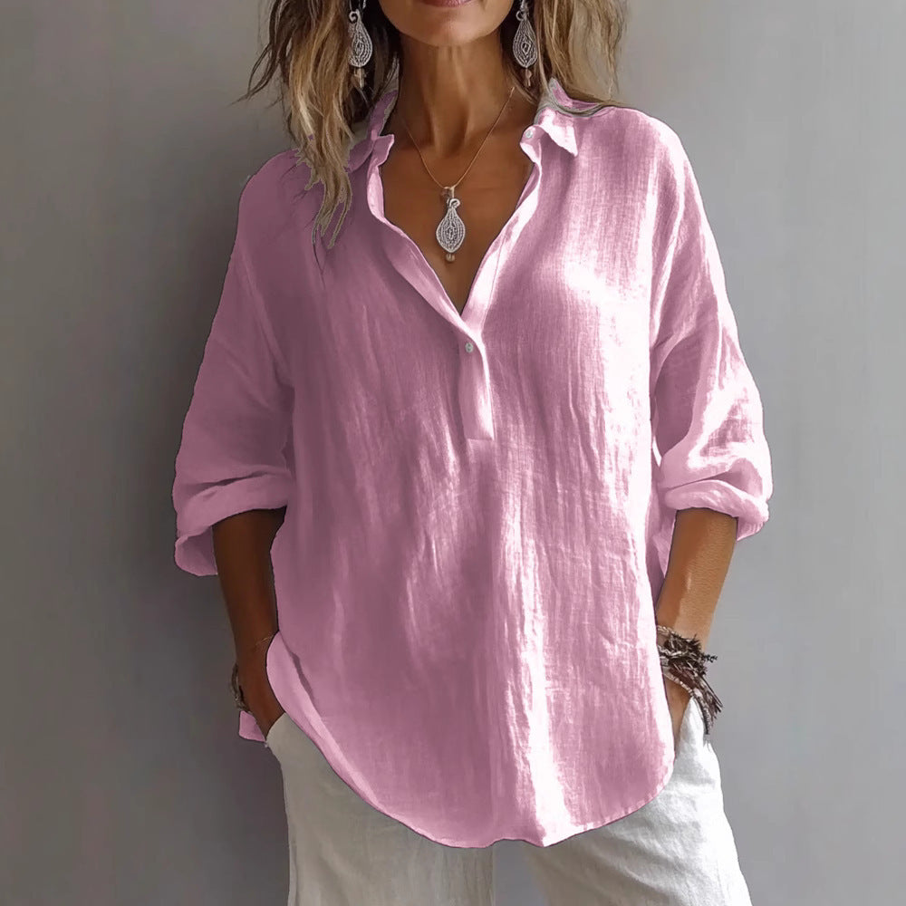 Women's Casual Loose Long Sleeve Linen Shirt Blouses