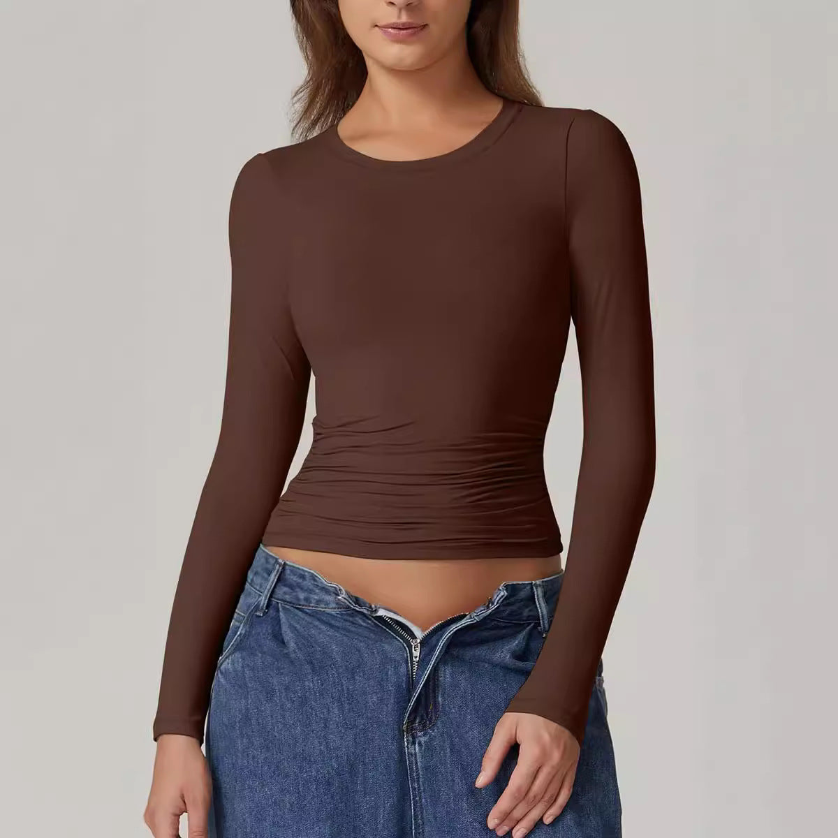 Women's Slim Fit Bottoming T-shirt Round Neck Tops