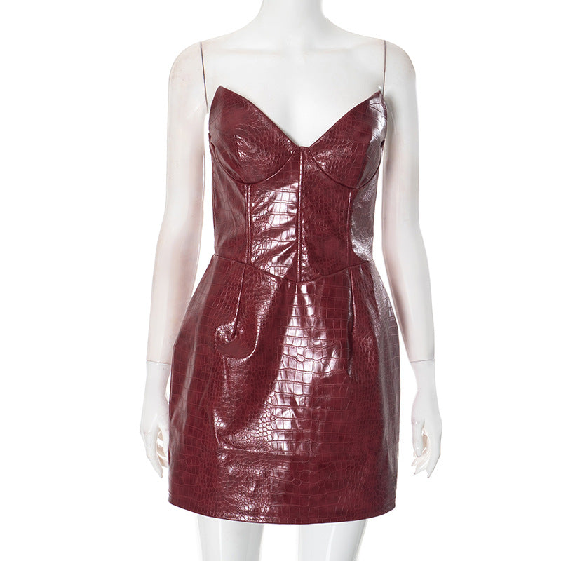 Women's Fashion Crocodile Pattern Leather Hot Tube Dresses