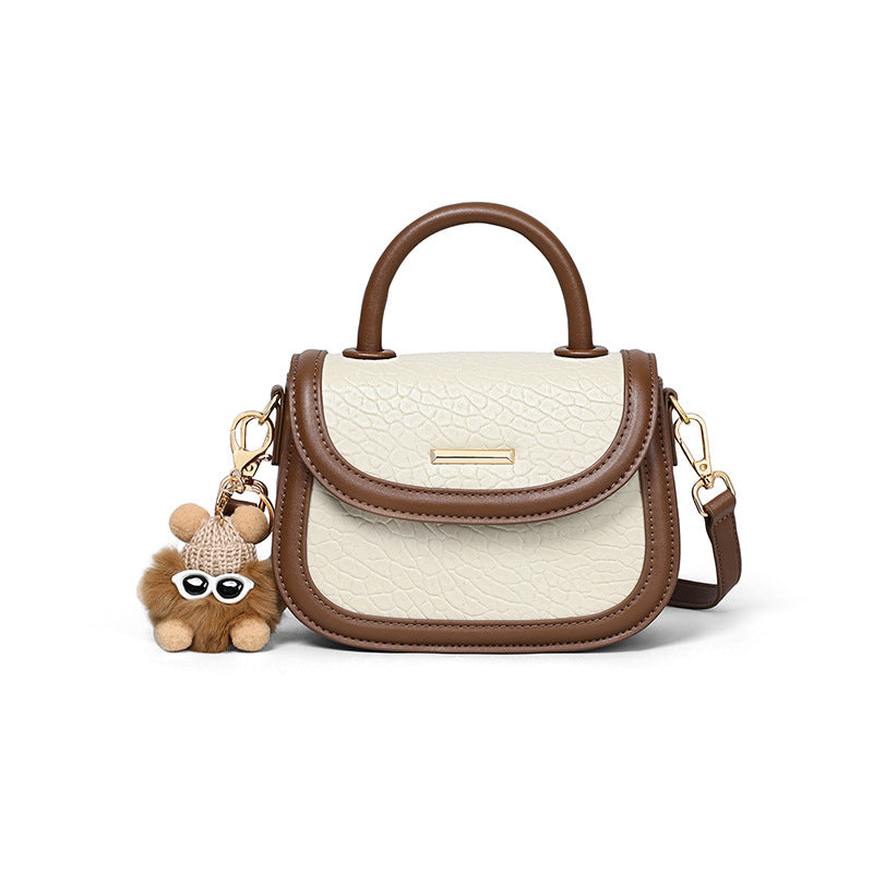 Women's Real Leather Contrast Color Saddle Bags