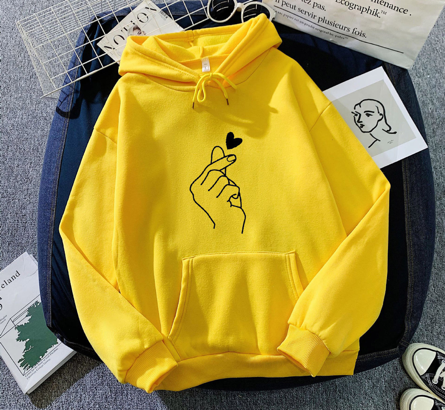Pretty Fleece-lined Hoodie Unisex Wear Loose Sweaters