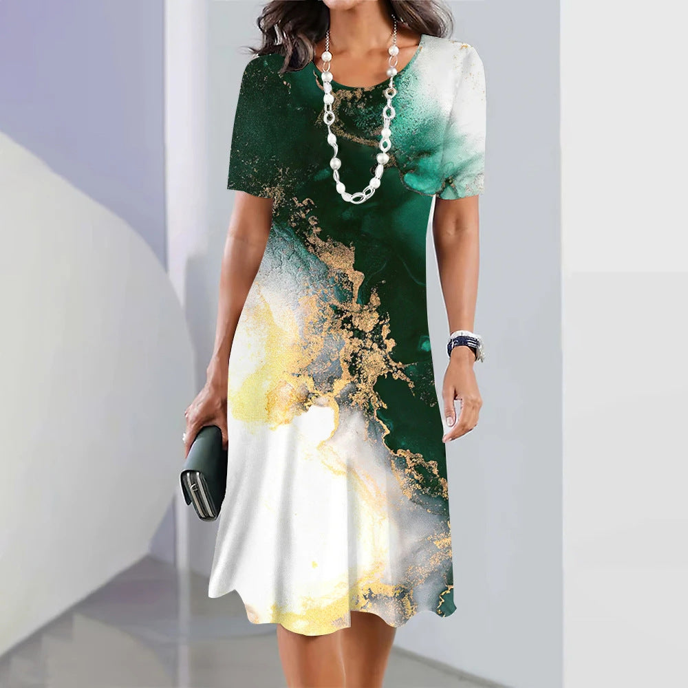 Digital Printing Fashion Casual Loose Ladies Round Dresses