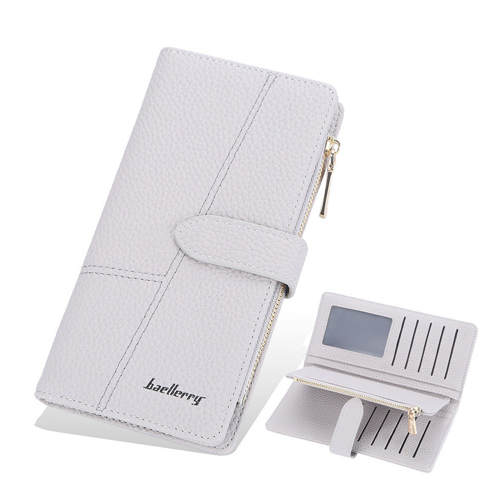 Women's Long Korean Style Multiple Slots Zipper Lychee Ladies Wallet