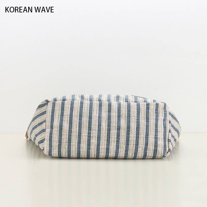 Women's Korean Style Artistic Simple Striped Canvas Handbags