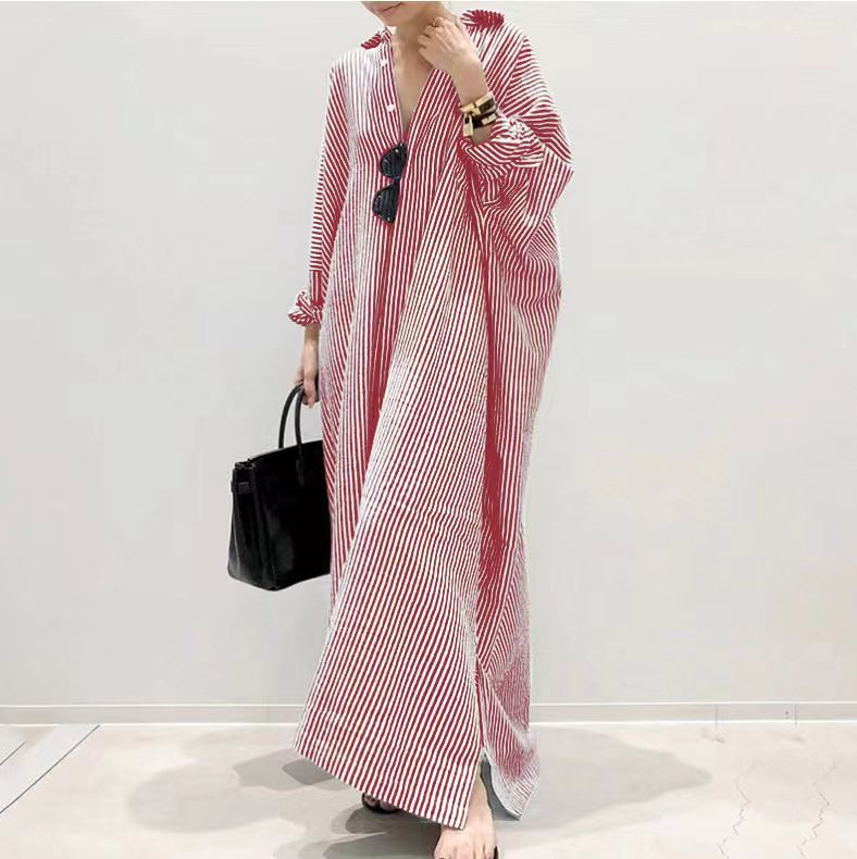 Cotton Linen Stripes Loose Temperament Commuting Dresses