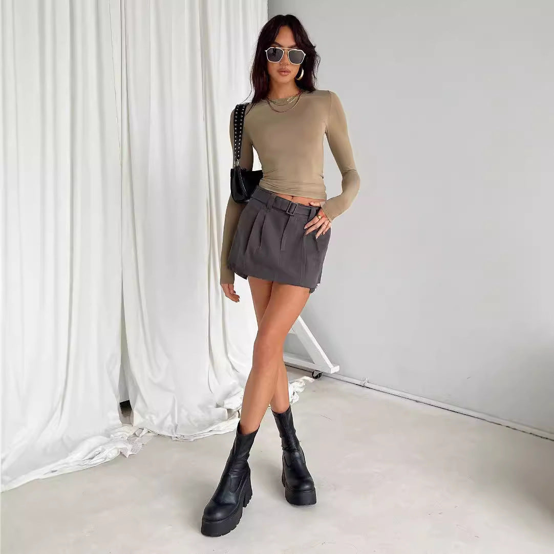 Women's Irregular Slim Fit Bottoming T-shirt Round Neck Blouses