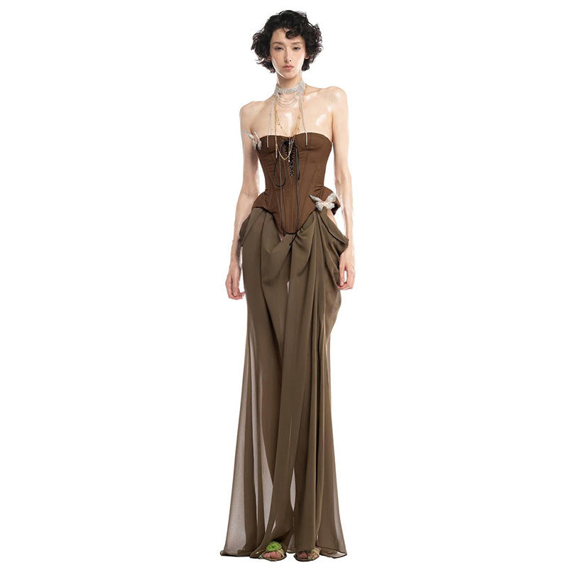 Sexy Waste Soil Style Midriff Outfit Butterfly Dresses