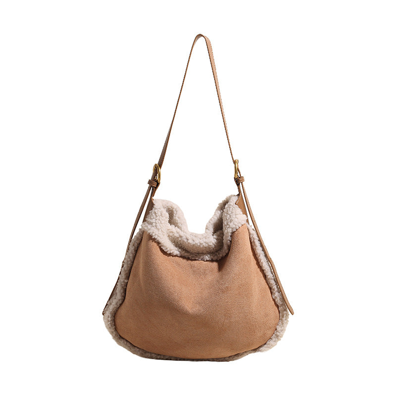 Women's Plush Matte Simple Cute Stitching Pocket Trendy Women's Shoulder Bag